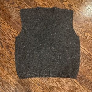 Homemade Wool V-neck Vest in Gray with Specks of Color Size Medium/Large